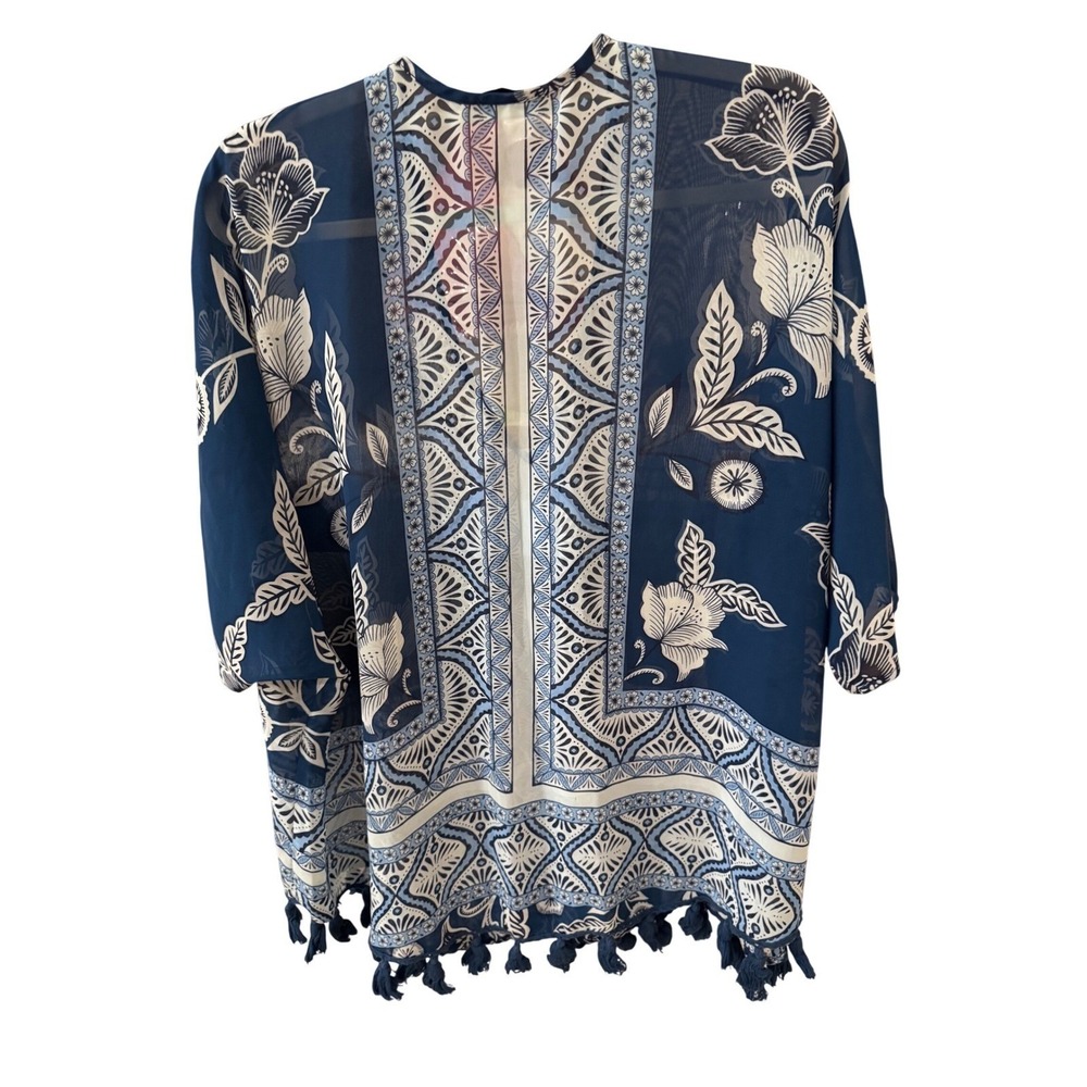 Show Me Your Mumu Blue Floral Tassel Tunic Dress Cover Up Small Boho Beach - Picture 3 of 6